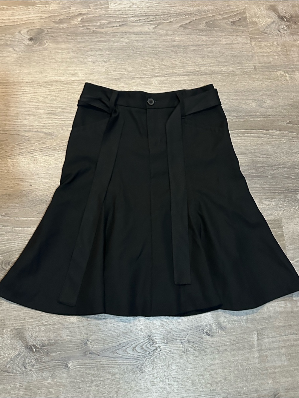 ZARA Black A-Line Flare Skirt Size 6 High Waisted Casual Career with Tie Belt
